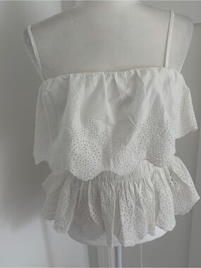 GAP Eyelet Peplum Top White Ruffle Cami Spaghetti Strap Cotton NWT Women’s M*T14